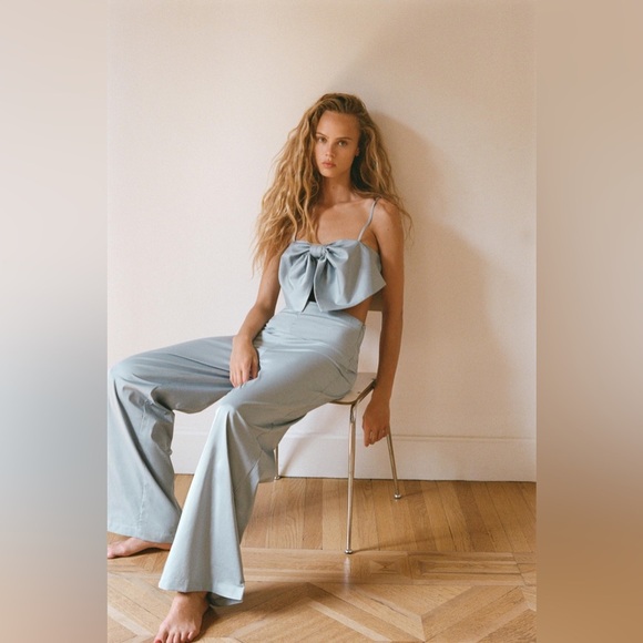 Zara green satin flare pants size medium high waisted - Picture 10 of 13